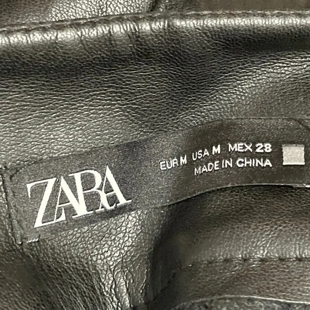 Zara Women's Black Faux Leather Button Down Pleated Low Rise Mini A-Line Skirt M